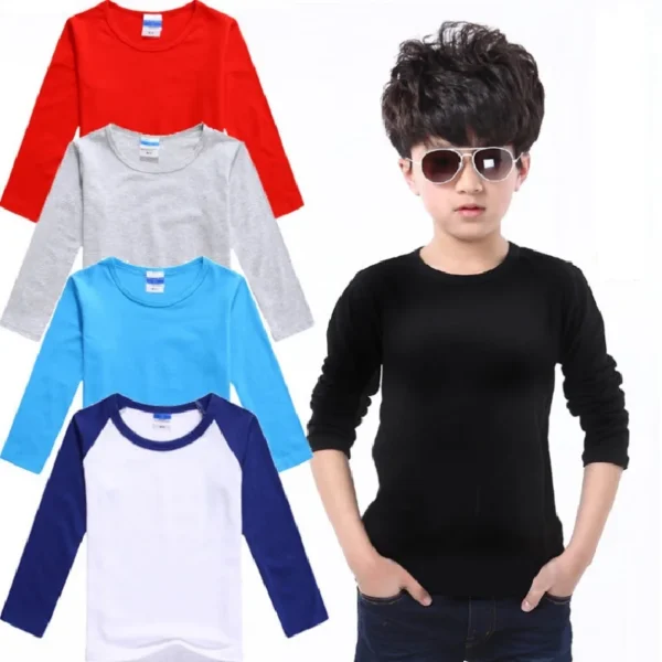 Customized Baby Boys T-Shirts Long Sleeve Solid Print Children Tees Shirt Autumn 100% Cotton LOGO Girl Tops Personalized T Shirt - Image 3