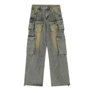 Overalls Lots of Pockets Cargo Jeans Tapered Workwear Men Pants Jeans Men Trousers Jeans