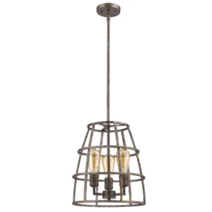 HMS 3-Light Antique Silver Drum Pendant Open Cage Shade Decorative Lamp with Rebarre