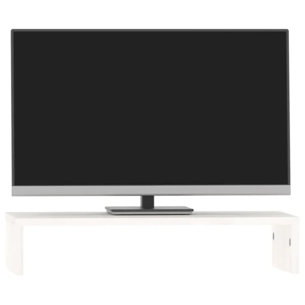 W2B VidaXL Solid Wood Pine Monitor Stand White 19.7x10.6x3.9" Durable Laptop Stand - Image 3