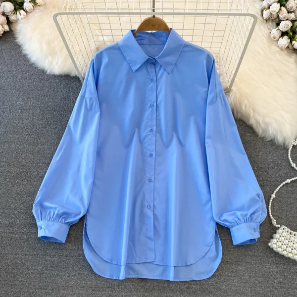Women Shirt Woman ANSZNTK Spring Autumn ANSZKTN Loose Long-Sleeved Asymmetric Blouse Shirt - Image 2