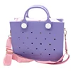 Perforated Colorful Reusable EVA Handbag Pink Women's Large Tote Bags for Women & Girl with Shoulder Strap for Beach & College - Image 10