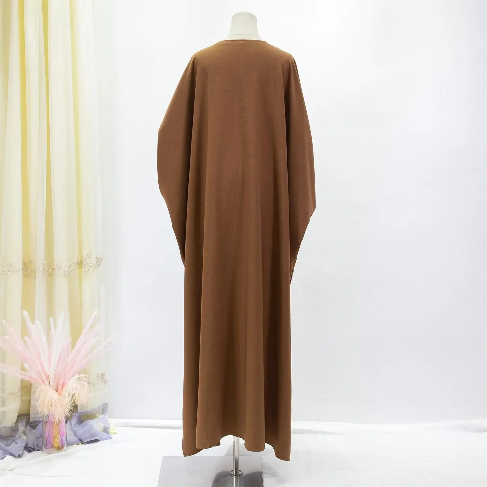 Open Front Abaya Muslim Kaftan Solid Long Sleeve Loose Maxi Length Dress Women Jilbabs Islamic Clothing Dubai Robe Caftan - Image 5