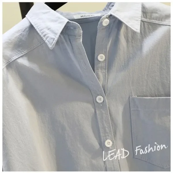 Wholesale 100% Cotton Spring Autumn Plain Color Long Sleeve White Blouse Women Shirt Blouses for Women - Image 5