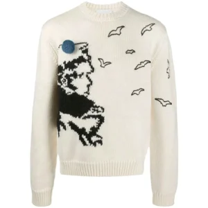 Wholesales Custom OEM & ODM Long Sleeve Thick Intarsia Pattern Knit Jacquard Wool Sweater Men Pullover Knitted Jumper  Sweaters