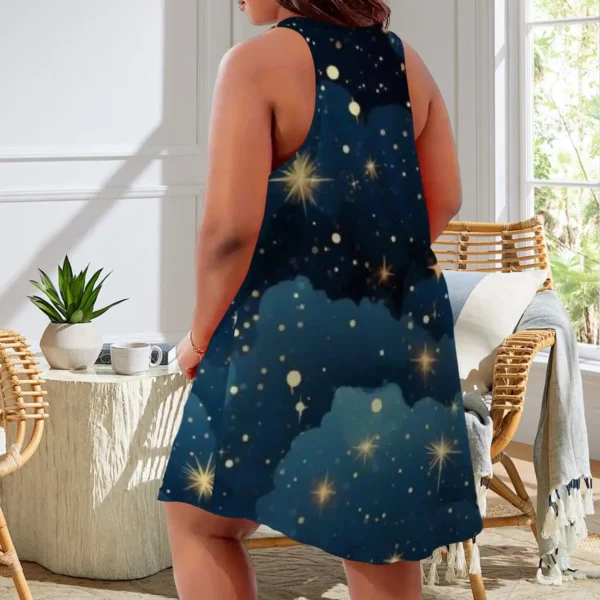 Women's Celestial Dreams Galaxy Sleeveless Skirt Soft Summer Tee Starry Night Print Casual Top for Women Men - Image 3