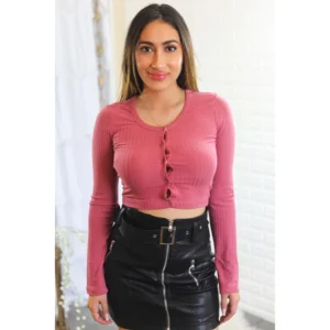 TD Ariella Breathable Ribbed Crop Top for Women Square Collar Button Gym Tank Top Mauve Casual Sport Style One Size Short Length