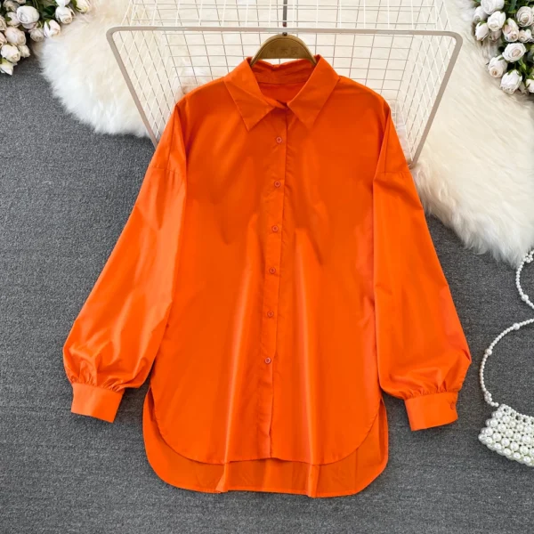 Women Shirt Woman ANSZNTK Spring Autumn ANSZKTN Loose Long-Sleeved Asymmetric Blouse Shirt