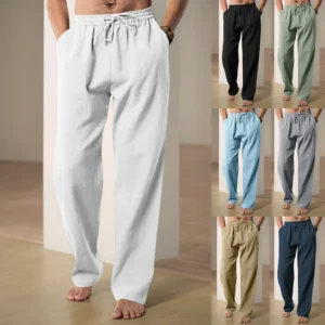 Men Pants Fashion Soft Drawstring Straight Pants Elastic Waist Casual Trousers Breathable Solid Color Jogging Pant