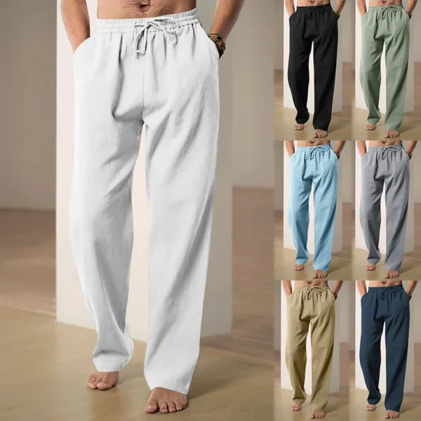 Men Pants Fashion Soft Drawstring Straight Pants Elastic Waist Casual Trousers Breathable Solid Color Jogging Pant