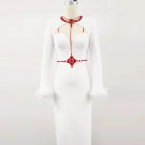 LS2530 Kimshein High Quality Dress With Ostrich Feathers Diamond Dress Women Crystal Long Sleeve Bandage Dress