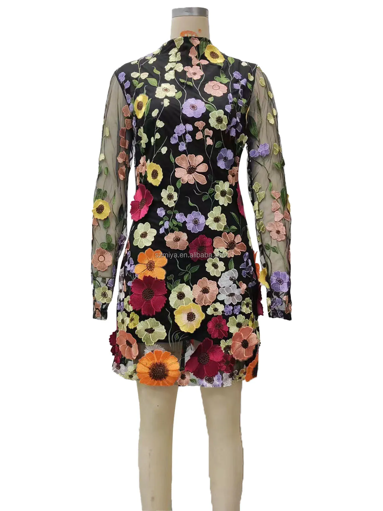 2024 New 3D Embroidery Floral Midi Bodycon Dress Women Sequin Evening Dresses - Image 4