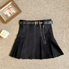 Spring Fall Japanese Style Short Mini Pleated Skirt Women Belt Chain Sexy Y2K High Waist A-line Skirts Leisure Solid Color Jupes - Image 7