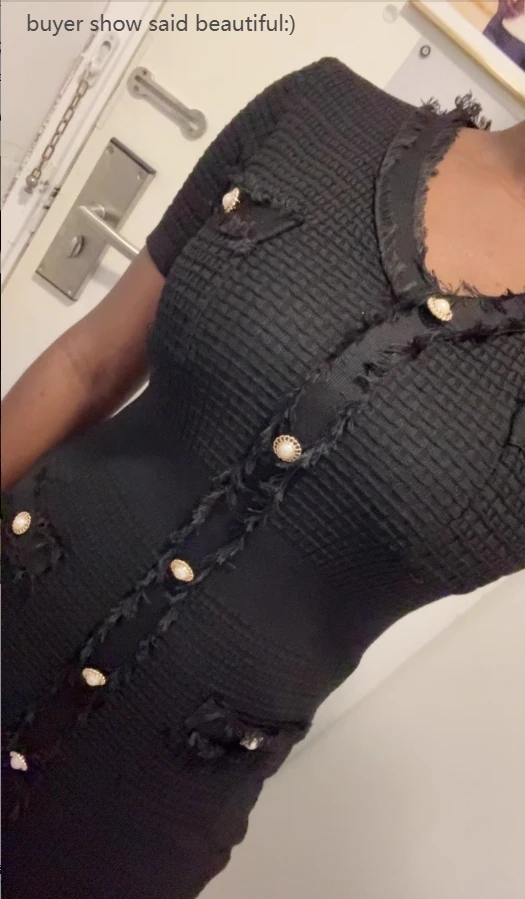 Ladies Bodycon Out Fit Buttoned Sweater Dress Women V-neck Mid Length Womens Long Skirt Summer Knitted Short Sleeved Knitwear - Image 4