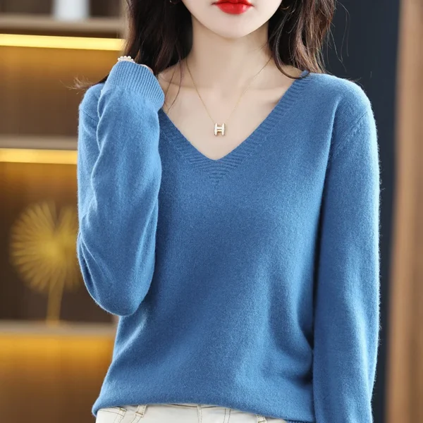 Women Sweater 2025 Spring Autumn Warm Winter Slim Fit Bottoming Shirt  V-neck Korean Knitted Tops Casual High Strecth Jumpers - Image 6