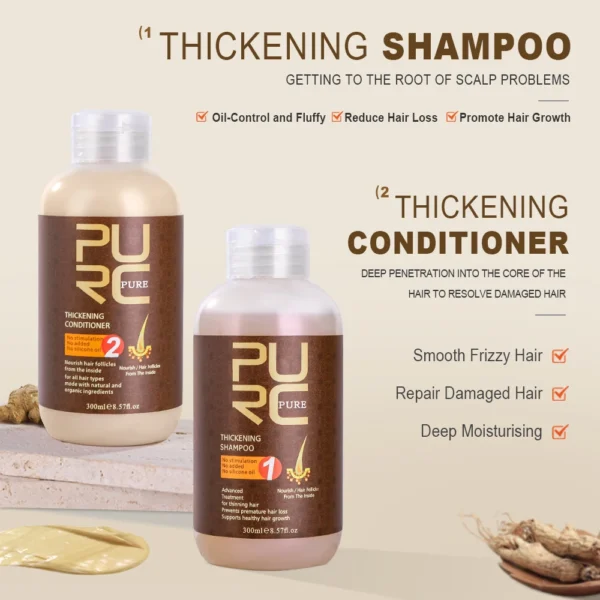 PURC Hair Shampoo Conditioner Ginger Nourishing Root Thickening Scalp Treatment Cleaning Smoothing Hair Care Products 600ml - Image 3