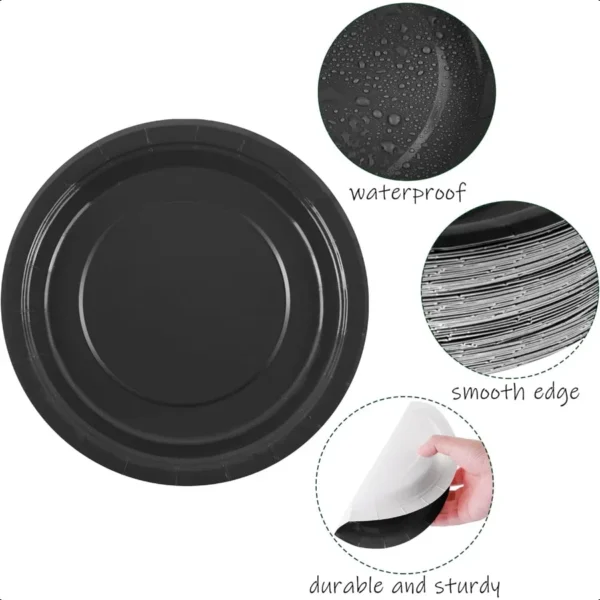 72 Pieces 9 Inch Black Paper Plates Disposable Heavy Duty Paper Plates Sustainable Dinner Dessert Plates Decorative Paper Plate - Image 4