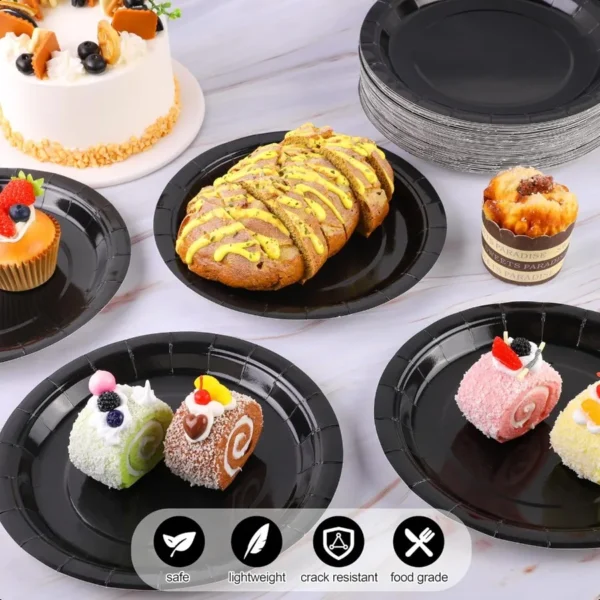72 Pieces 9 Inch Black Paper Plates Disposable Heavy Duty Paper Plates Sustainable Dinner Dessert Plates Decorative Paper Plate - Image 3