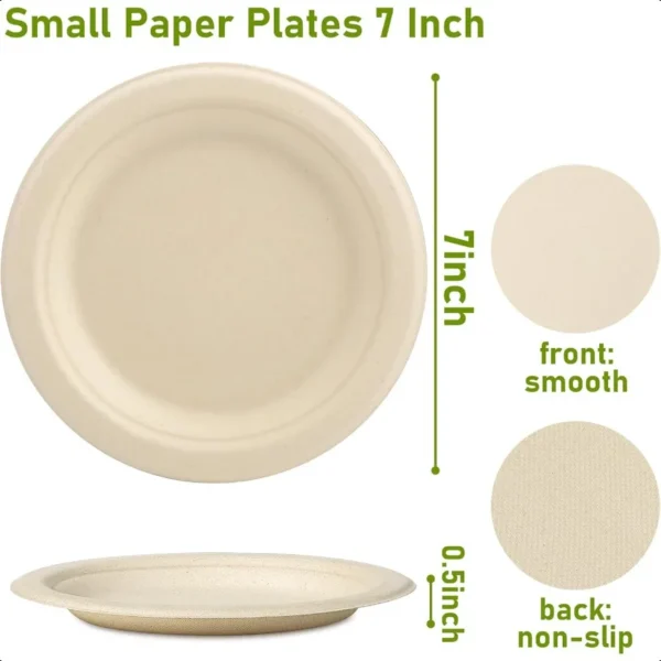 Small Paper Plates Bulk 7 inch Paper Plates 200 Count 100% Compostable Plates Eco Friendly Recycled Paper Plates Mini Dessert P - Image 2