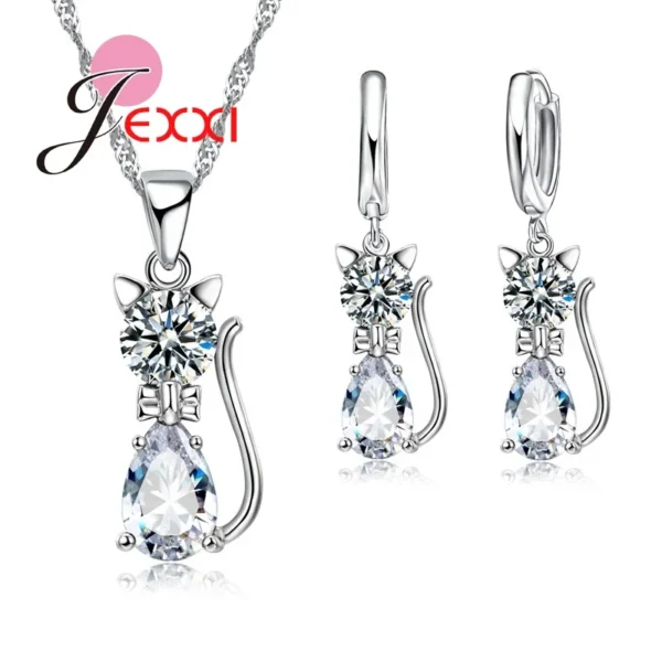 Jewellery Sets Accessories Genuine 925 Sterling Silver Cubic Zirconia Cat Kitty Necklace Pendant+Leverback Earrings Hot - Image 8