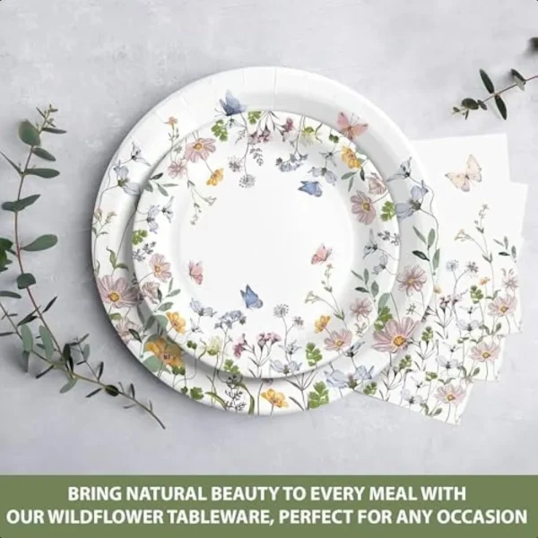 96 Pcs Wildflower Party Supplies Disposable Paper Plates and Napkins Set For Spring Baby Shower Wedding Birthday Perfect For 24 - Image 6