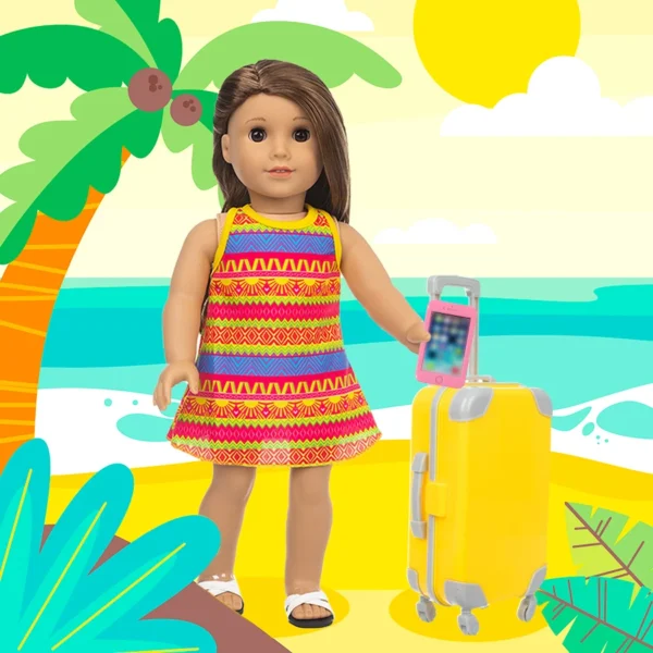 18Inch Doll Clothes Yellow Dress Lovely Travel Suitcase American Doll Summer Outfit Pineapple sunglasses Baby Toys Girl's Gift - Image 3