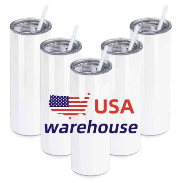 US Warehouse White 20Oz Stainless Steel Heat Transfer Printing Tumbler 20oz Straight Sublimation Tumbler 25PCS Case