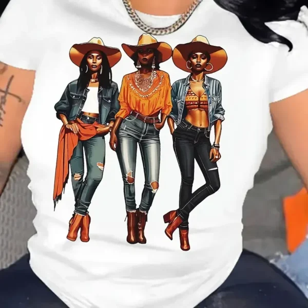 Cowgirl Graphic T-Shirt Short Sleeve Crew Neck Casual Summer Top for Women - Harajuku Streetwear - Image 2