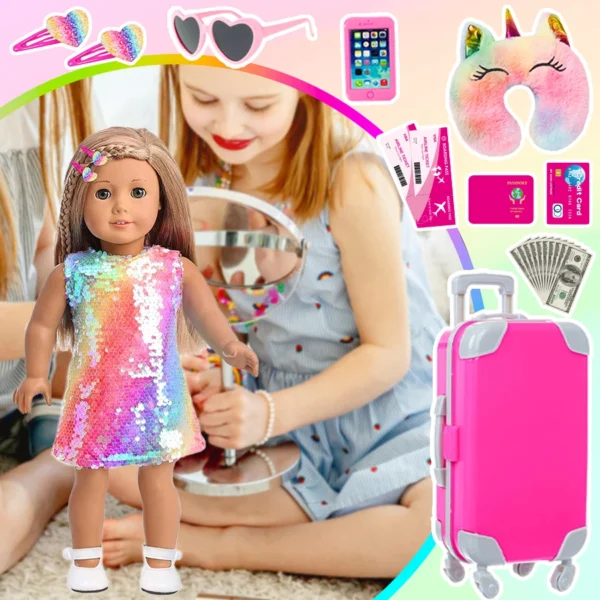 18Inch Doll Clothes Colorful Dress Lovely Travel Suitcase American Girl Doll Summer Outfit Hoodie Baby Toys Wear Girl's Gifts - Image 2