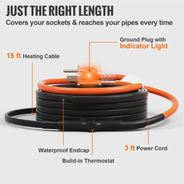 SelfRegulating Pipe Heating Cable 15FT 5W FT Heat Tape with Thermostat - Image 5
