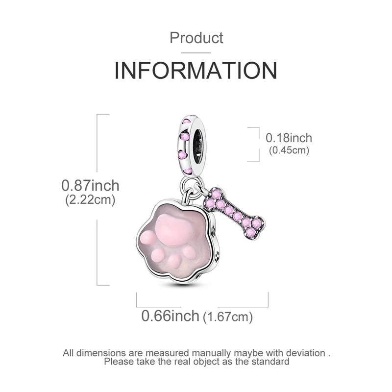 Love Pet Series Cute Pink Dog Paw & Bone Charms Beads Fit DIY 925 Sterling Silver Bracelet Necklace Women Jewlery Gift for Girl - Image 5