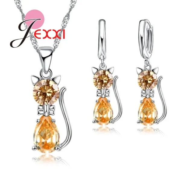 Jewellery Sets Accessories Genuine 925 Sterling Silver Cubic Zirconia Cat Kitty Necklace Pendant+Leverback Earrings Hot - Image 12