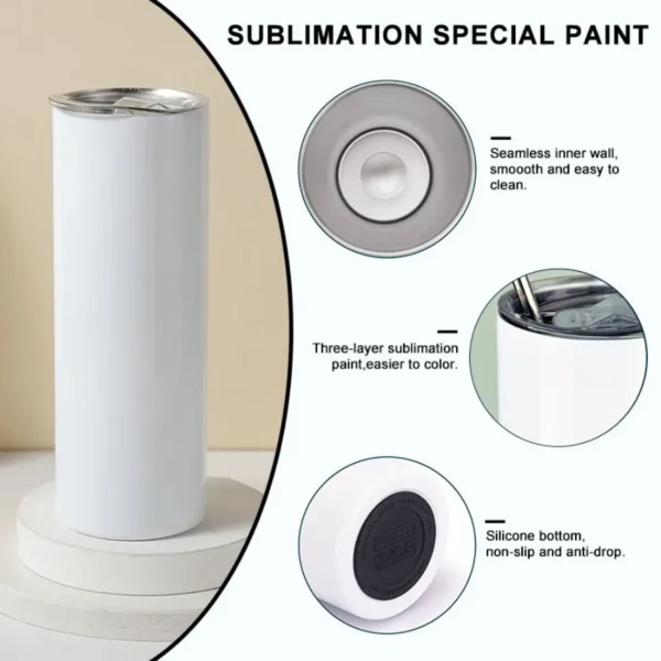 US Warehouse White 20Oz Stainless Steel Heat Transfer Printing Tumbler 20oz Straight Sublimation Tumbler 25PCS Case - Image 3