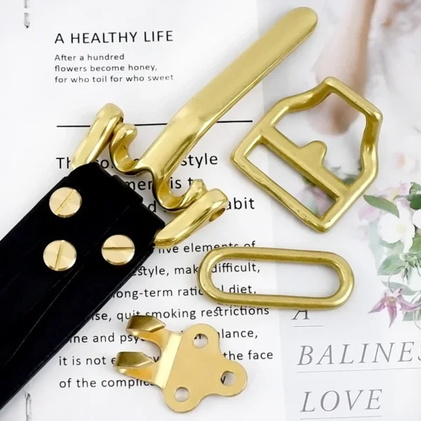 40mm Belt Buckle for Men Solid Brass Cavalry Waistband Buckles Rivet Screws Belts Clip Clasp Leather Band Head  Hook Accessories - Image 3