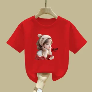 Girls' Short-sleeved T-shirt, Summer Baby Girl Print, Breathable, Round-neck, Half-sleeve, Fashionable Design Top T-shirt