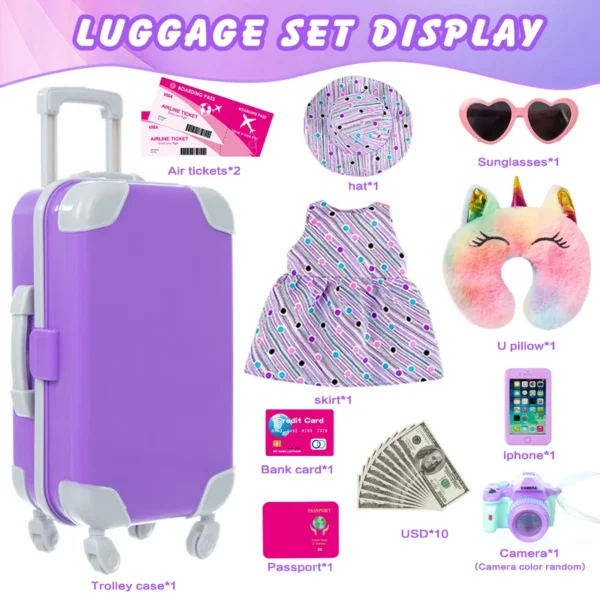 18Inch Doll Dress Phone And Camera Lovely Travel Suitcase Set Girl Doll Outfit Clothes Coat Hoodie Jacket Baby Toys Girl's Gifts - Image 3
