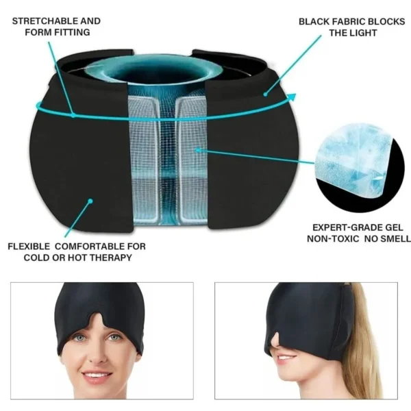 360 Massage Migraine Relief Hat Stress Relief Eye Mask Gel Hot Cold Therapy ache Pain Relief Cap Ice  Wrap for ache and Puffy E - Image 5