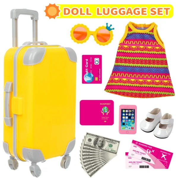 18Inch Doll Clothes Yellow Dress Lovely Travel Suitcase American Doll Summer Outfit Pineapple sunglasses Baby Toys Girl's Gift - Image 6