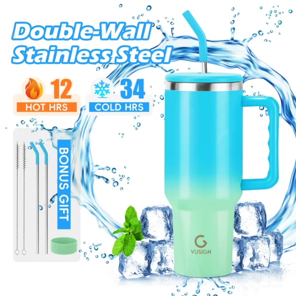 Deli 40 oz Blue Insulated Stainless Steel Tumbler