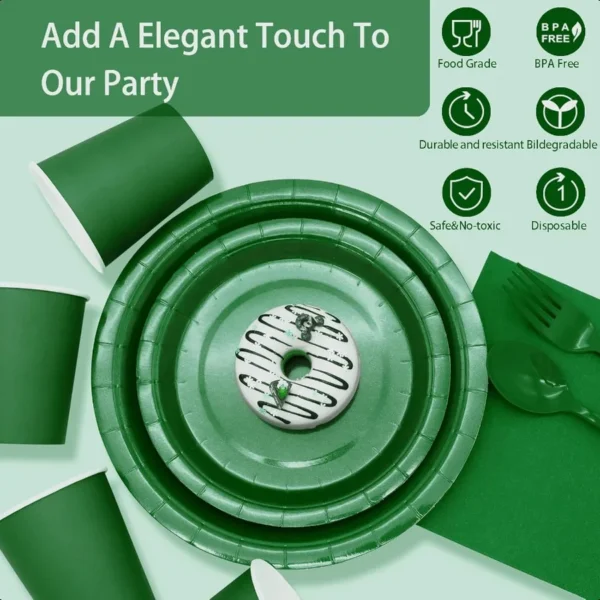 Green Paper Plates Party SuppliesGreen Plates Disposable Dinnerware Sets 168pcs Green Plates and Napkins Party Supplies for St. - Image 4