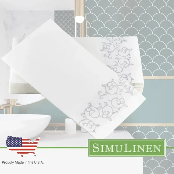 SimuLinen Silver Floral Paper Towels for Bathroom Luxury Folded Soft and Absorbent Disposable Towels 12"x17" 100ct Made in USA - Image 6