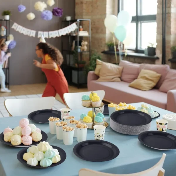 72 Pieces 9 Inch Black Paper Plates Disposable Heavy Duty Paper Plates Sustainable Dinner Dessert Plates Decorative Paper Plate - Image 5