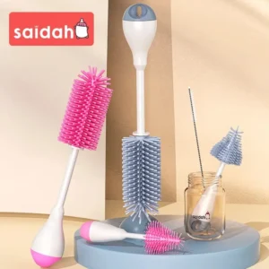 360 Degree Rotation 3 in 1 Silicone Baby Bottle Pacifier Brush Wash Water Cup Container Straw Cleaning Brush Set