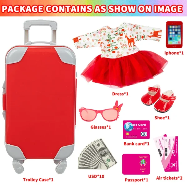 18Inch/45CM Doll Dress Phone Sunglasses Lovely Travel Suitcase Set Girl Doll Outfit Clothes Coat Hoodie Baby Toys Girl's Gifts - Image 3