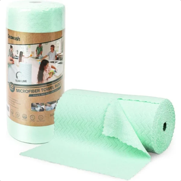 Microfiber Cleaning Cloths Roll 50 Pack 11.8" x 11.8" Paper Towels Tear Away Towels Lint Free Quick Dry Ultra Absorbent Scratch