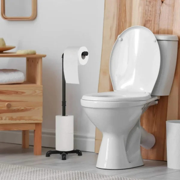 Heavy Duty Freestanding Toilet Paper Holder | Industrial Bathroom Tissue Roll Dispenser Stand with Base, Black - Image 6