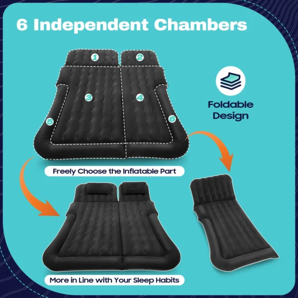 Universal Inflatable Car Bed Mattress Set w Air Pump Foldable Flocking Air Cushion for  Trunk Back Seat Camping Travel Sleeping - Image 4