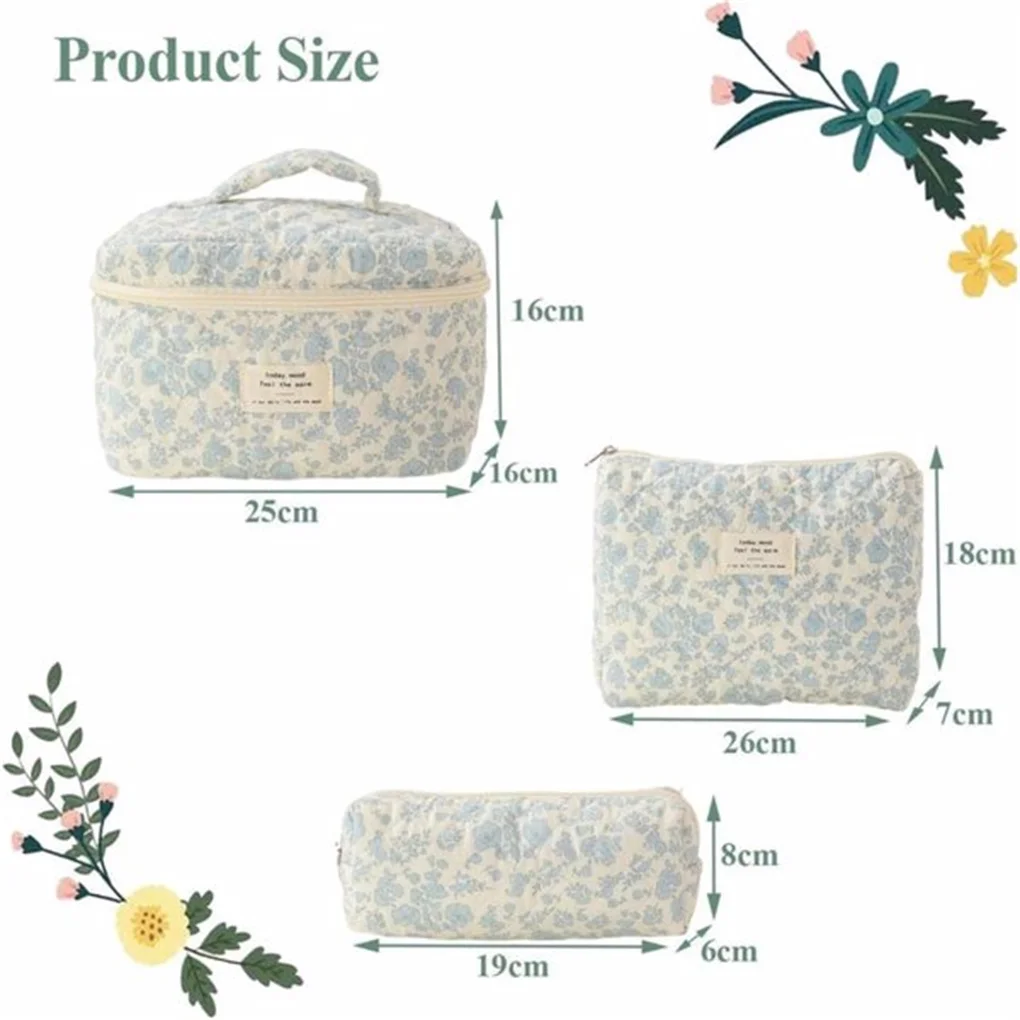 3PCS/SET Cosmetic Bags for Women Cute Floral Makeup Bag, Organizer Storage Make Up Bag,Travel Toiletry Bags,Handbags Purses - Image 5