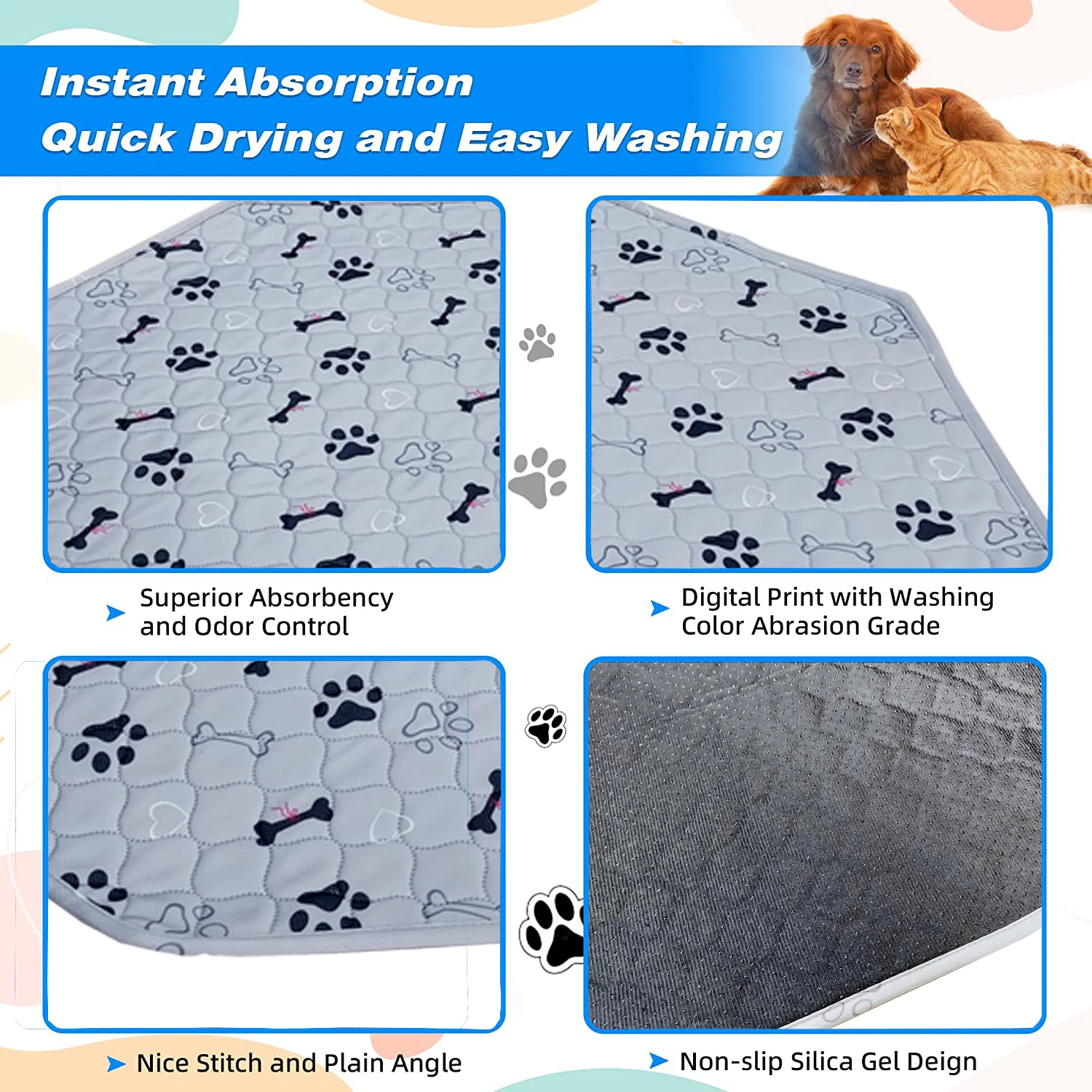 Washable Dog Urine Pad Reusable Anti Slip Pet Pee Pads Puppy Training Mat Pets Dog Cage Protective Pad for Sofa Car Seat Cover - Image 3