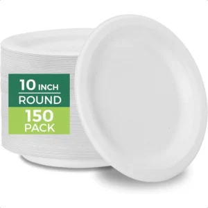 Paper Plates Disposable 10" Plate Biodegradable Sugarcane Fiber Dinner Plates Heavy Duty Dinnerware for Hot Food Microwave and